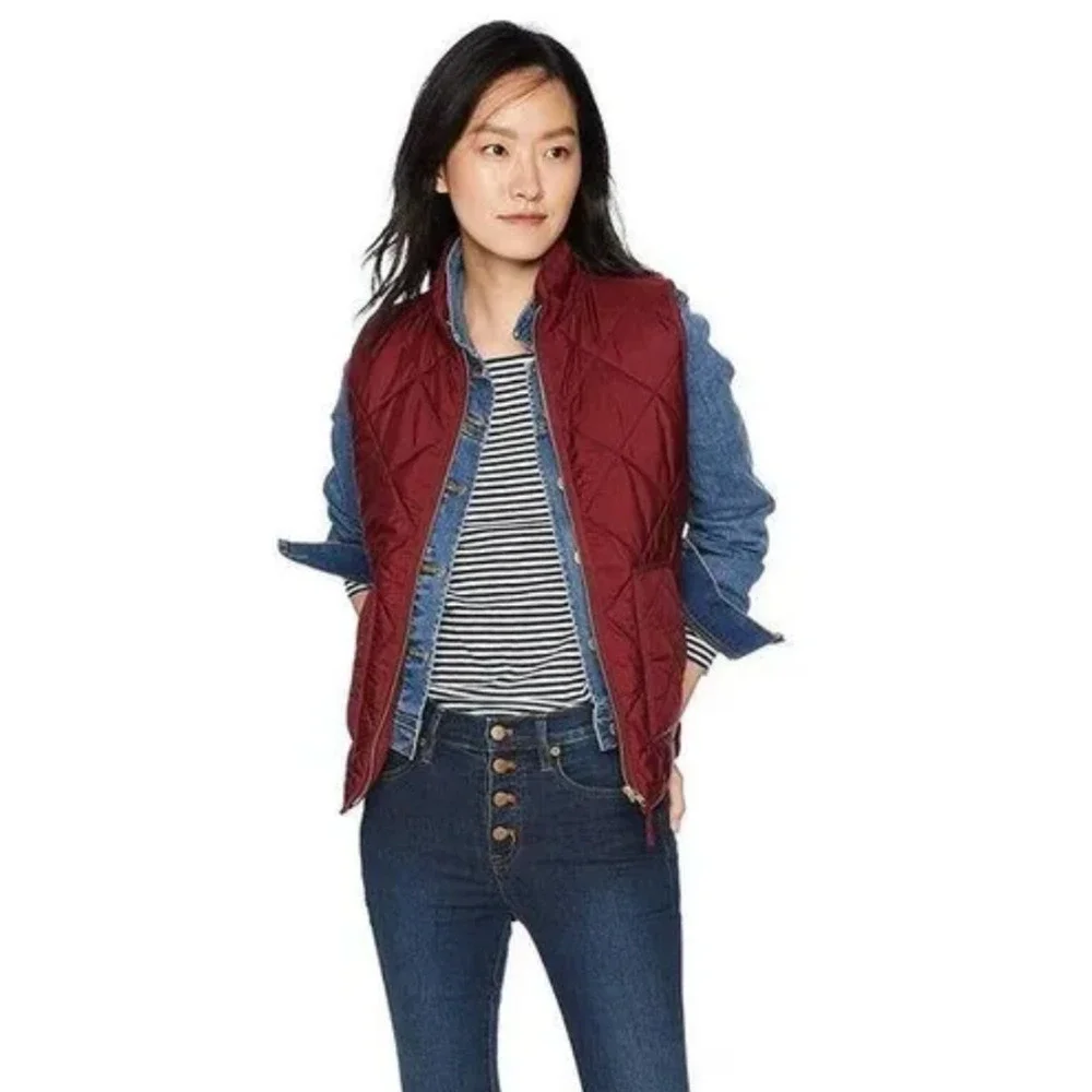 J Crew Vest Womens S Small Garnet‎ Mercantile Ruffle Quilted Puffer Full Zip